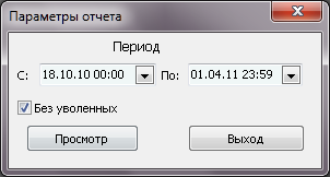 Форма ввода параметров отчета перед его выводом.